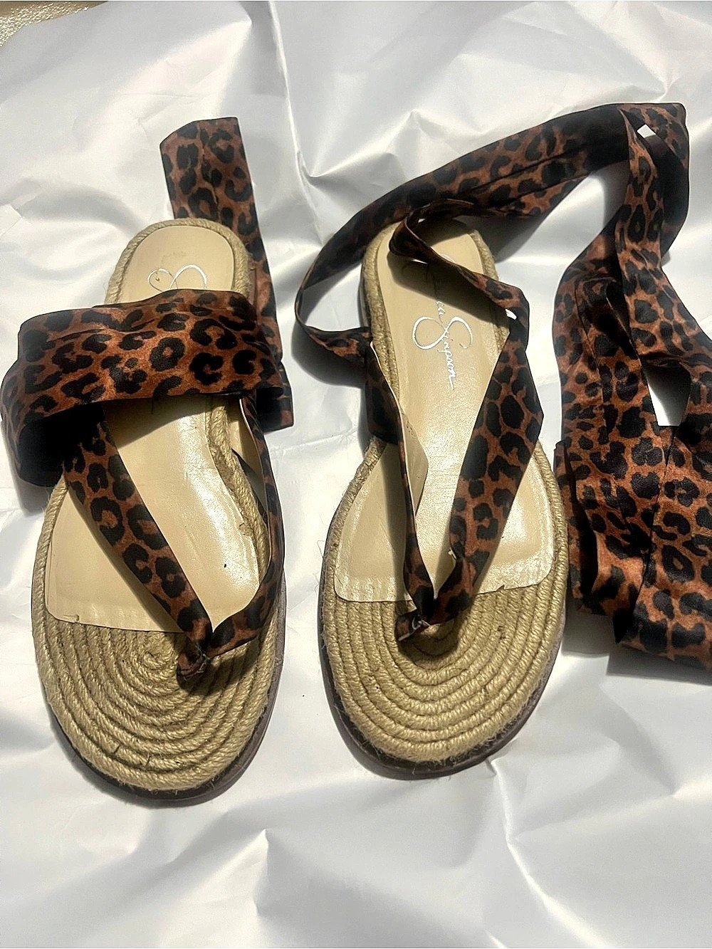Jessica Simpson Abramo Leopard Print Tie-Strap Espadrille Sandals US 7.5